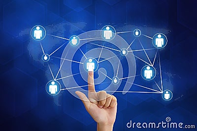 Hand pushing organization networking Stock Photo