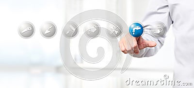 Hand pushing on a touch screen interface plumber symbol icon, we Stock Photo