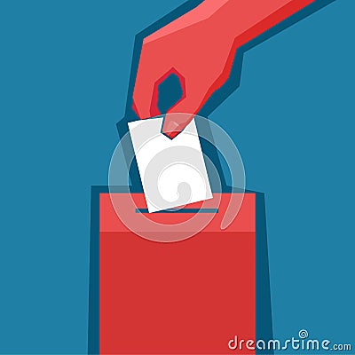 Hand puts ballot in the ballot box Vector Illustration