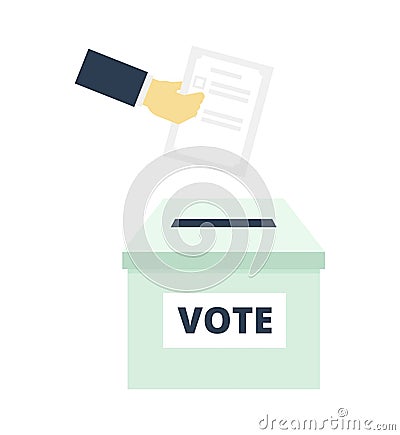 Hand Putting Paper in the ballot box - flat illustration, vote concept. Cartoon Illustration