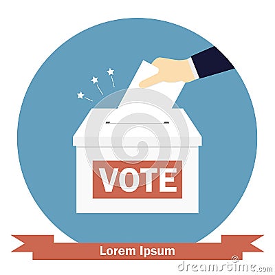 Hand putting paper in the ballot box. Vector illustration Cartoon Illustration