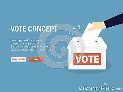 Hand putting paper in the ballot box. Vector illustration Cartoon Illustration