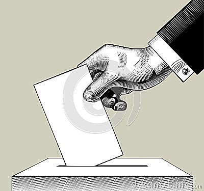 Hand putting voting paper in the ballot box Vector Illustration