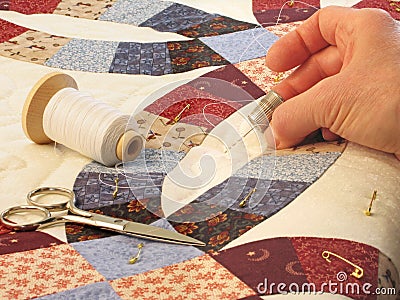Hand quilting Stock Photo