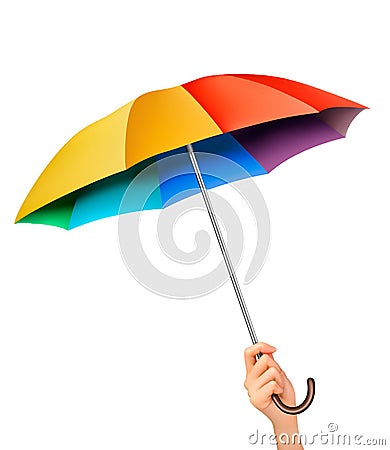 Hand with a rainbow umbrella. Vector Illustration