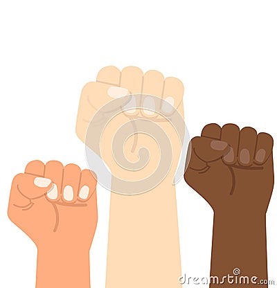 Hand Raised fists of different colors vector illustrations Vector Illustration