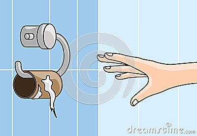 Hand reaching - empty toilet paper roll Vector Illustration