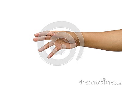 Hand reaching for something isolated on a white background. Stock Photo