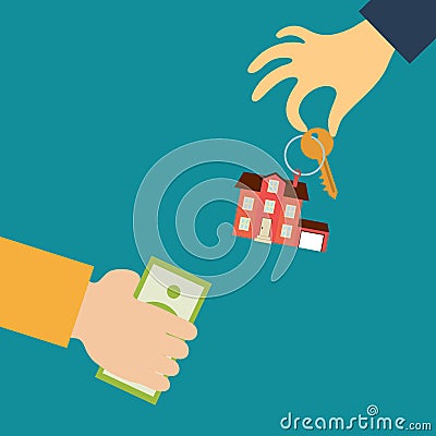 Hand of a realtor holds out a key Vector Illustration