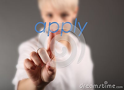 Hand of recruiter advertising for job vacancies to hire for business Stock Photo