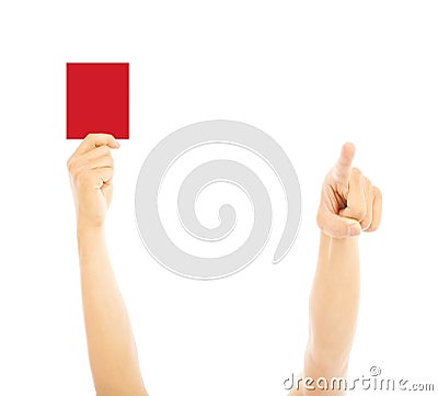Hand of referee with red card and point the direction Stock Photo