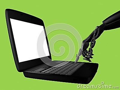 Hand of the robot and the laptop Stock Photo