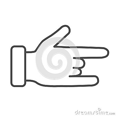 Hand in rock and roll gesture thin line icon, gestures concept, Heavy metal sign on white background, sign of the horns Vector Illustration