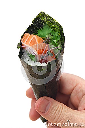 Hand roll salmon sushi Stock Photo