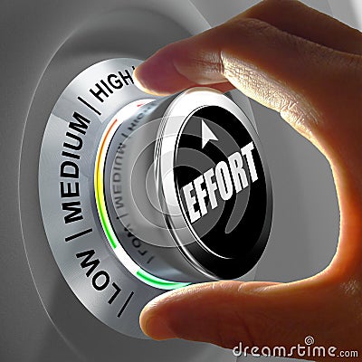 Hand rotating a button and selecting the level of effort. Cartoon Illustration