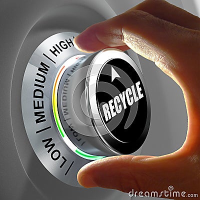 Hand rotating a button and selecting the level of recycling. Cartoon Illustration