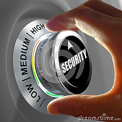 Hand rotating a button and selecting the level of security. Cartoon Illustration