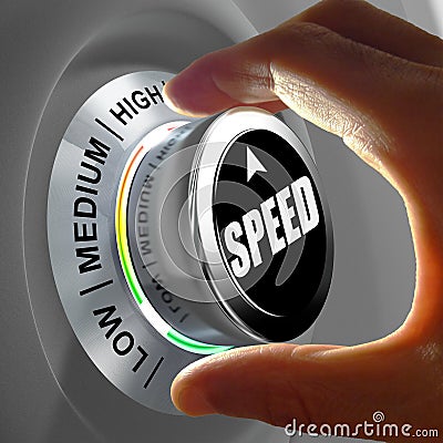Hand rotating a button and selecting the level of speed. Cartoon Illustration