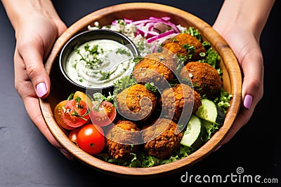 hand rotation of falafel bowl for a better presentation Stock Photo