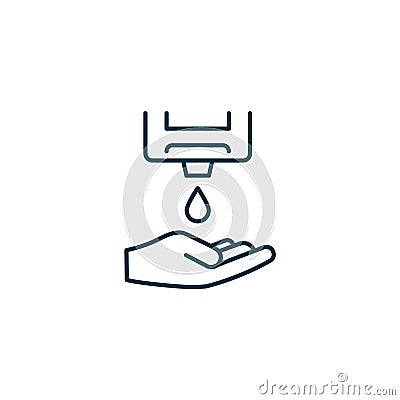 Hand Sanitizer Dispenser line icon. Hand soap drop line icon gel clean health concept. Vector Illustration