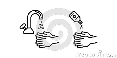 Set hand sanitizer icon in line art, outline style isolated Vector Illustration