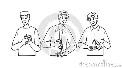 hand sanitizing hands man vector Cartoon Illustration