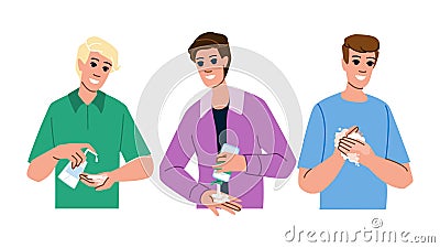 hand sanitizing hands man vector Cartoon Illustration