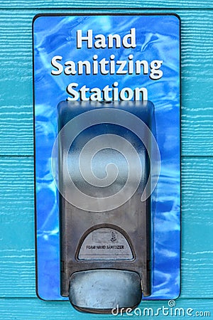 Hand sanitizing station in a public setting Stock Photo