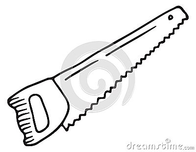 Hand saw doodle. Wood cutting tool drawing Vector Illustration