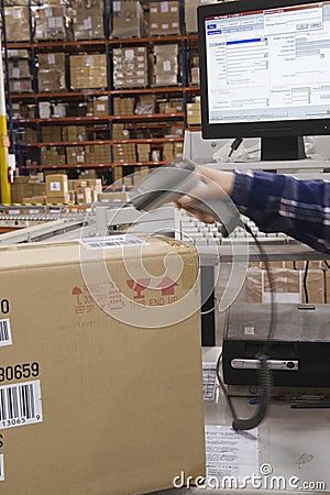 Hand Scanning Barcode In Warehouse Stock Photo