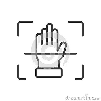 Hand scanning, icon in line design. Hand, scanning, biometrics, fingerprint, identification, access, verification on Vector Illustration