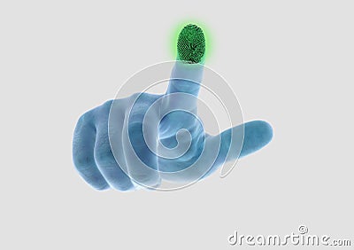 The hand scans the fingerprint of the index finger Stock Photo