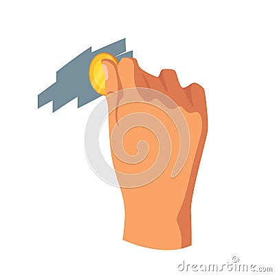 Hand scratching card with coin vector illustration Vector Illustration