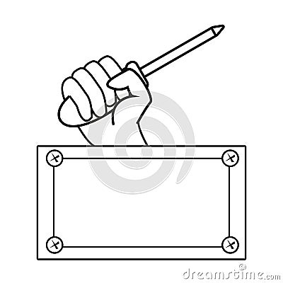 hand screwdriver construction board Cartoon Illustration