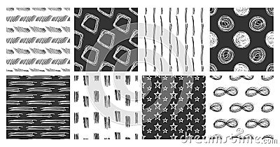 Hand scribble seamless pattern. Simple hand drawn abstract vector texture collection Vector Illustration
