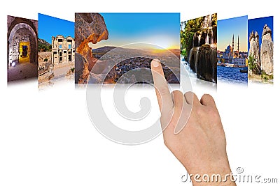 Hand scrolling Turkey travel images Stock Photo