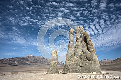 Hand Sculpture, the symbol of Atacama Desert Stock Photo