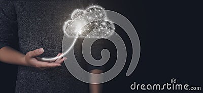 Hand send information to cloud computing icon. Computing Technology Internet Storage Network Concept Stock Photo
