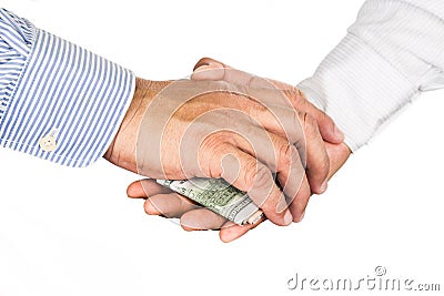 Hand shake deal with corrupt cash exchange Stock Photo
