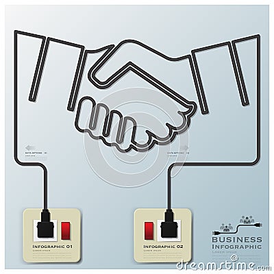 Hand Shake Electric Line Business Infographic Vector Illustration