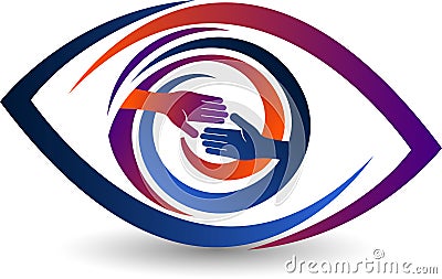 Hand shake eye logo Vector Illustration