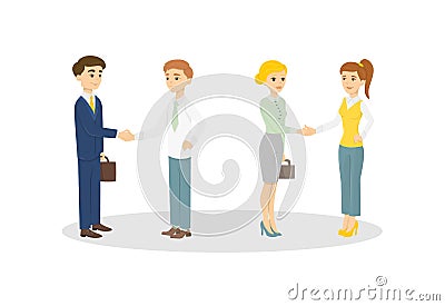 Hand shaking of businessmen. Set Vector Illustration