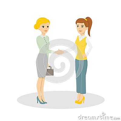 Hand shaking of businesswomen. Vector Illustration