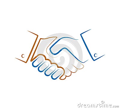 Hand shaking colorful line logo vector Vector Illustration