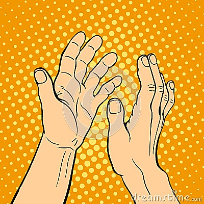 Hand showing applause deaf-mute gesture human arm hold communication and direction design fist touch pop art style Vector Illustration