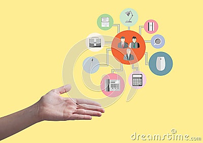 Hand showing digitally generated applications icon interface Stock Photo