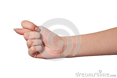 Hand is showing a fig sign isolated on white Stock Photo