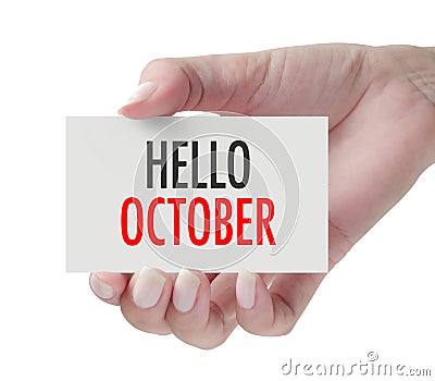 Hand showing Hello October Stock Photo