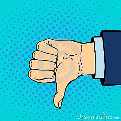 Hand showing thumbs down deaf-mute gesture human arm hold communication and direction design fist touch pop art style Vector Illustration