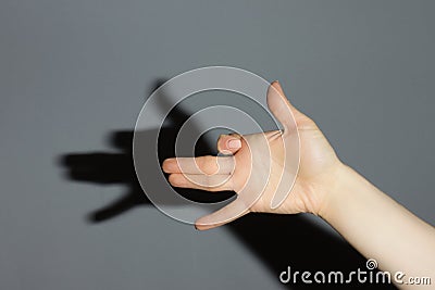 The hand shows a shadow of dog Stock Photo